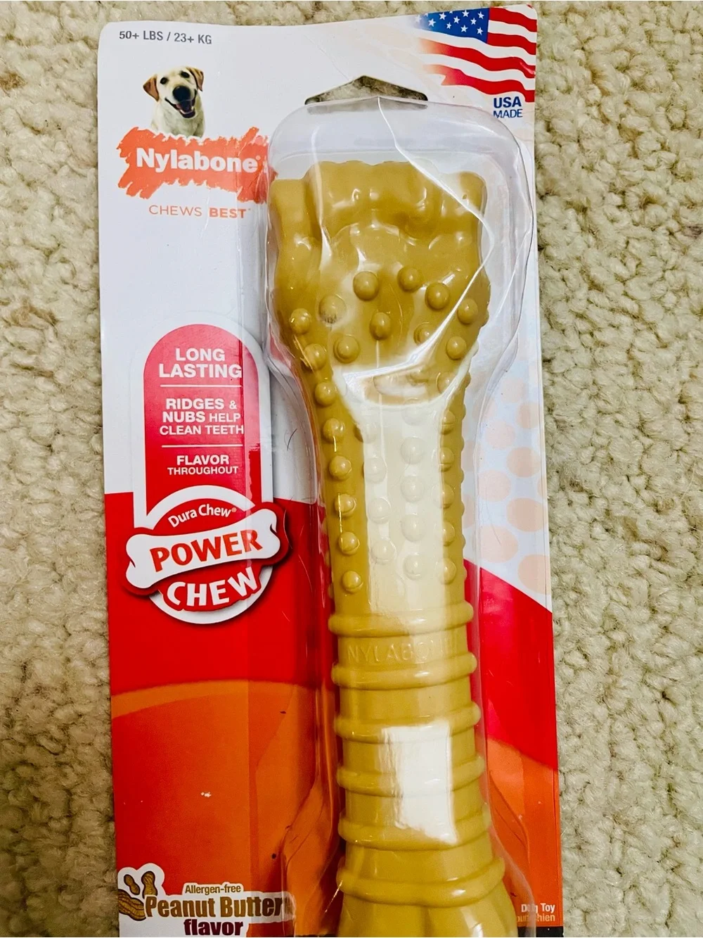 Power Chew Peanut Butter Flavor Durable Dog Chew Toy - Tan/White